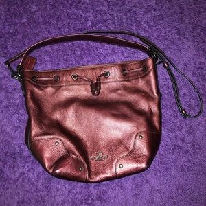 Coach Drawstring Bucket Shoulder Bag- Metallic Red